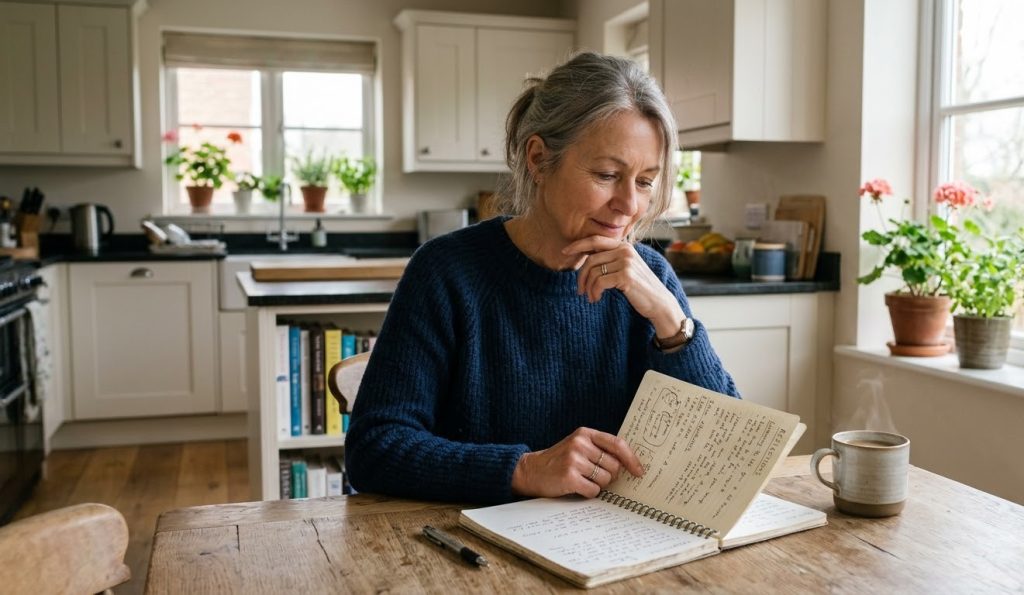 Adult reviewing personal notes while thinking about a late autism diagnosis