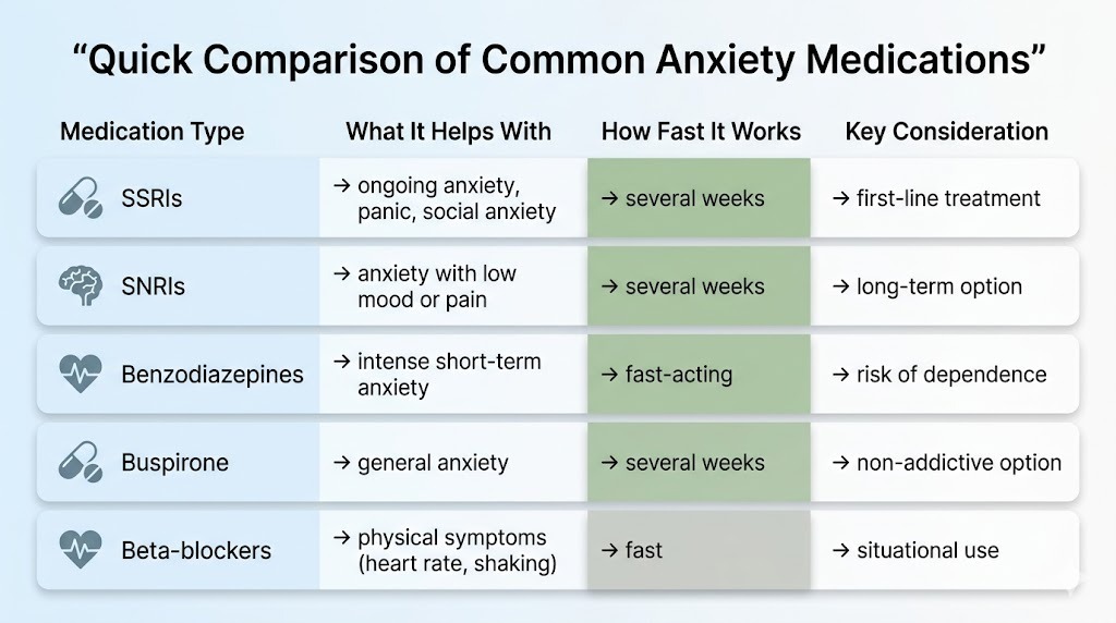 Quick Comparison of Common Anxiety Medications